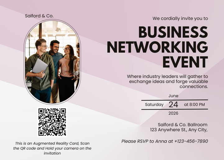Business networking event invitation AR example